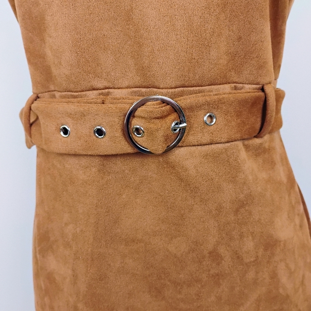 Haute Monde Sleeveless Mini Sheath Dress Size L (Jrs) Cinnamon Brown Faux Suede - Picture 6 of 13